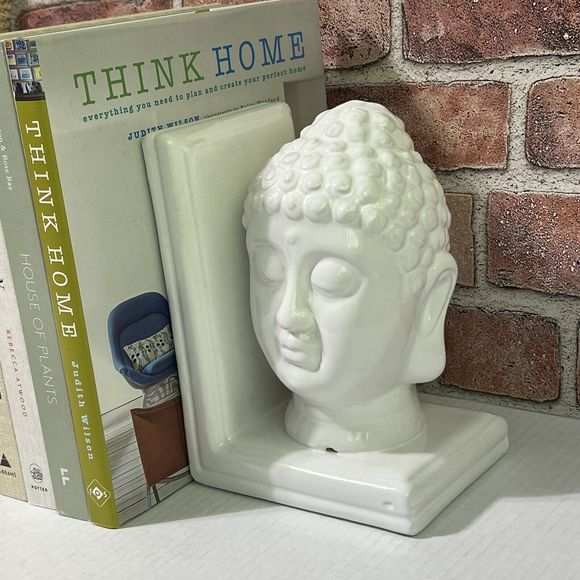Buddha Bookends Set of 2 White Ceramic Oriental Zen Design Home Accent NWT - Picture 16 of 17